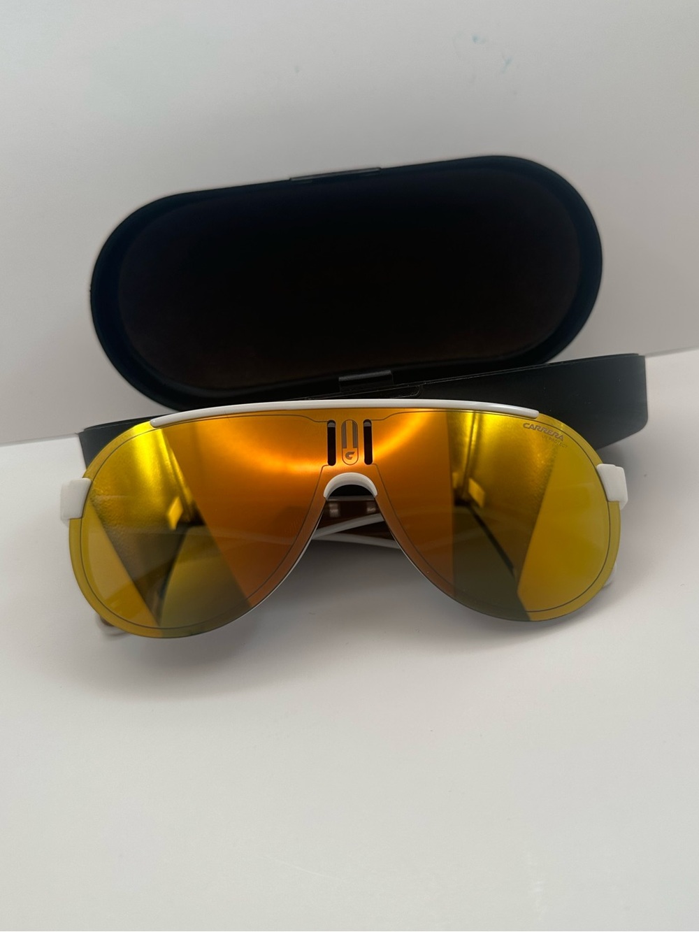 Carrera Shield Sunglasses with Yellow-Gold Mirrored Lenses
